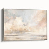 Framed abstract landscape wall art showcasing a silver frame, featuring soft blue and gray tones, ideal for modern home decor enhancement.