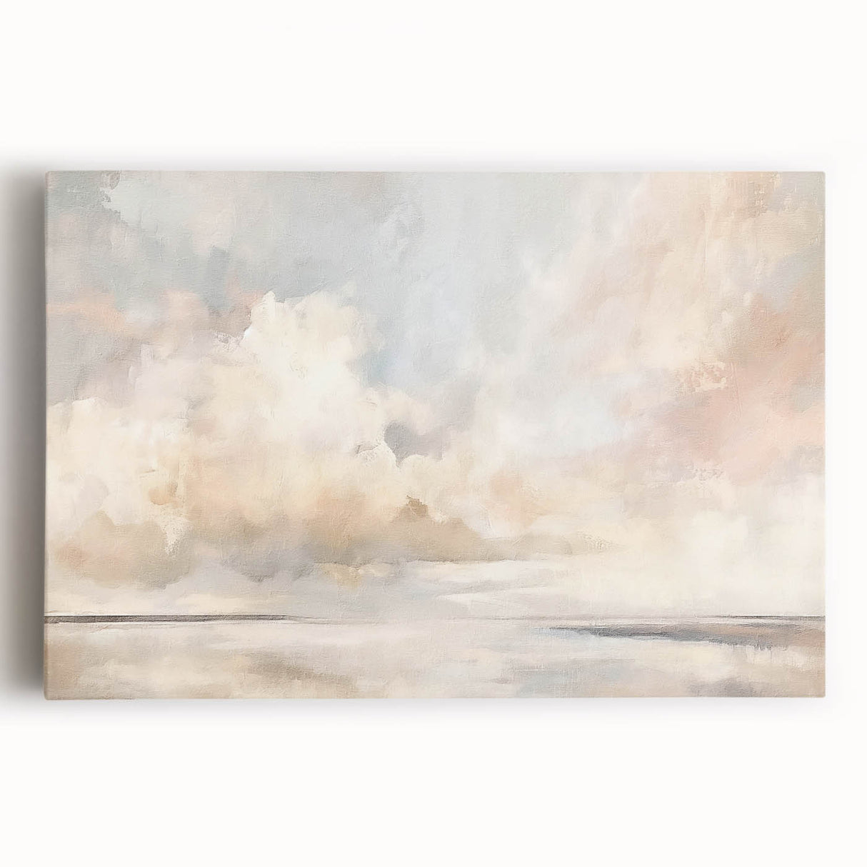 Abstract landscape wall art on stretched canvas showcasing vibrant colors and dynamic shapes, perfect for modern home decor. Ideal for enhancing any living space.