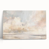 Abstract landscape wall art on a stretched canvas, featuring vibrant colors and bold brush strokes, leaning against a minimalist wall, perfect for modern decor.