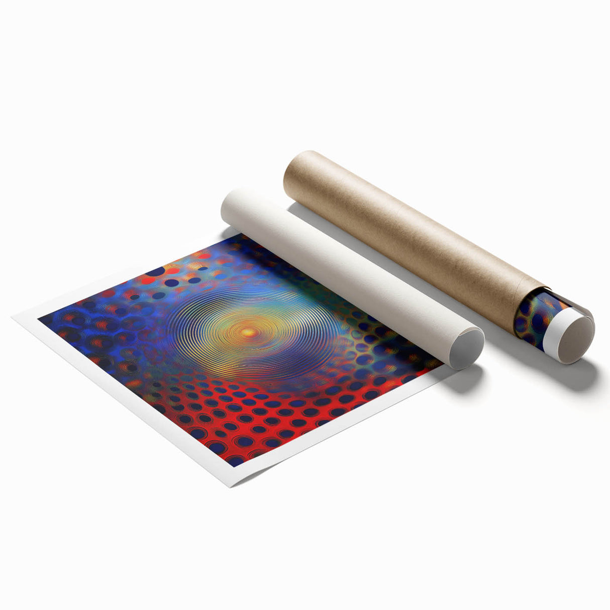 Geometric Abstract Wall Decor – Red, Yellow & Blue Optical Burst