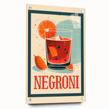 Large abstract wall art on acrylic glass depicting vibrant swirls of orange and blue, suitable for dining room decor.