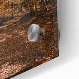 Large abstract wall art with autumnal shades on acrylic glass, ideal for dining room art in a mid-century modernist style.