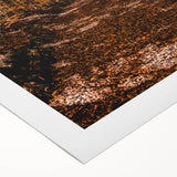 Art deco poster of a stylized fall landscape in warm orange and brown hues on rolled canvas, suitable for dining room decor.