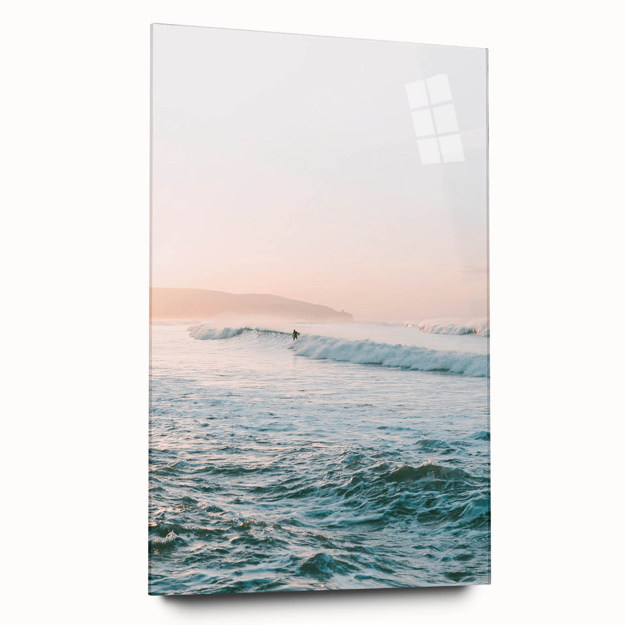 Large abstract wall art on acrylic glass depicting vibrant summer hues, ideal for bedroom or dining room decor.
