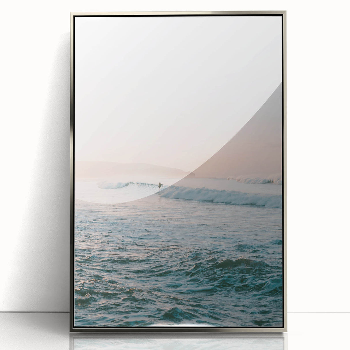 Mid-century modernist art depicting summer season in vibrant colors, silver-framed acrylic, ideal for nursery wall art.