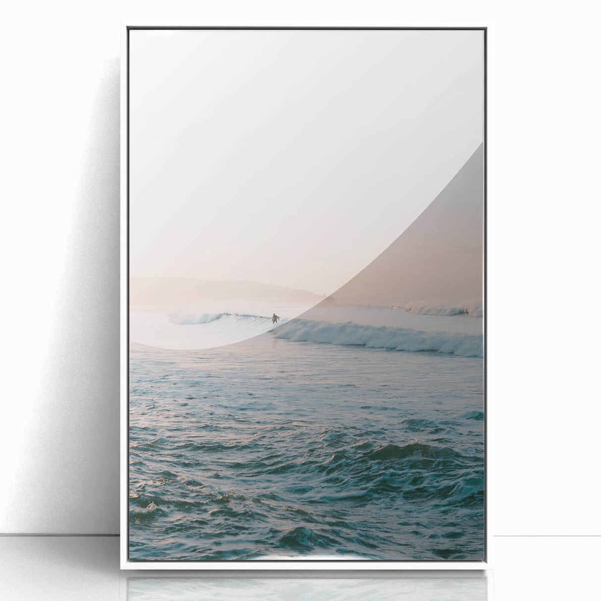 Art deco poster of summer season in pastel shades on white framed acrylic, suitable for nursery wall art.