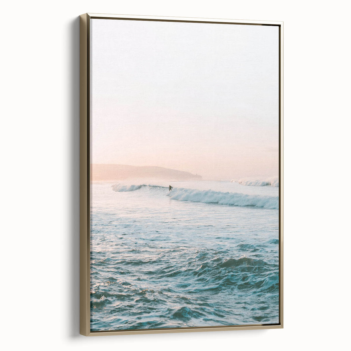 Framed canvas depicting a summer landscape with golden hues, ideal for bedroom wall art.