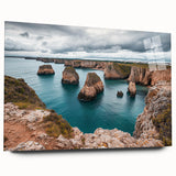 Acrylic glass artwork showcasing a stunning side view of rugged cliffs in a vibrant landscape, ideal for modern home decor, emphasizing natural beauty and tranquility.