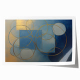 Modern Geometric Abstract - Gold & Blue Living Room Wall Art