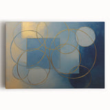 Modern Geometric Abstract - Gold & Blue Living Room Wall Art