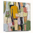 Abstract figurative acrylic artwork displayed from a side view, featuring vibrant colors and intricate pin details, perfect for modern home decor.