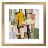 Abstract figurative frame in gold with a mat border, showcasing a modern art design. The front view highlights intricate details, perfect for contemporary decor.