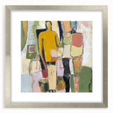 Abstract figurative art frame with a silver mat, showcasing a modern design suitable for contemporary decor, emphasizing its sleek lines and elegant finish.