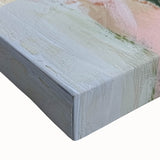 Close-up of a vibrant abstract figurative stretched canvas artwork showcasing bold colors and dynamic shapes, perfect for modern home decor and artistic expression.