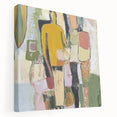Abstract figurative stretched canvas artwork showcasing vibrant colors and dynamic shapes, highlighting artistic expression and contemporary design for modern home decor.