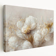 Stretched canvas artwork showcasing vibrant abstract florals in rich hues of pink, blue, and green, perfect for modern home decor.