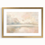 Abstract landscape wall art framed in gold with a white mat, showcasing vibrant hues of blue and green, ideal for modern home decor. This artwork enhances any room's aesthetic with its elegant design and striking color palette.