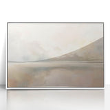 Framed abstract landscape wall art in white acrylic, showcasing vibrant colors and fluid shapes, perfect for modern home decor and artistic interiors.