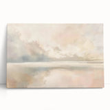 Abstract landscape wall art on stretched canvas, showcasing a blend of vibrant colors and fluid shapes, designed to enhance modern home decor. The artwork leans against a neutral wall, adding a contemporary touch to the space.