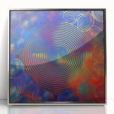 Modern Abstract Wall Art – Red, Blue & Gold Radiating Circle Design