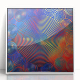 Modern Abstract Wall Art – Red, Blue & Gold Radiating Circle Design