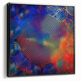Modern Abstract Wall Art – Red, Blue & Gold Radiating Circle Design