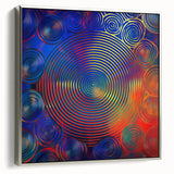 Modern Abstract Wall Art – Red, Blue & Gold Radiating Circle Design