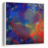 Modern Abstract Wall Art – Red, Blue & Gold Radiating Circle Design
