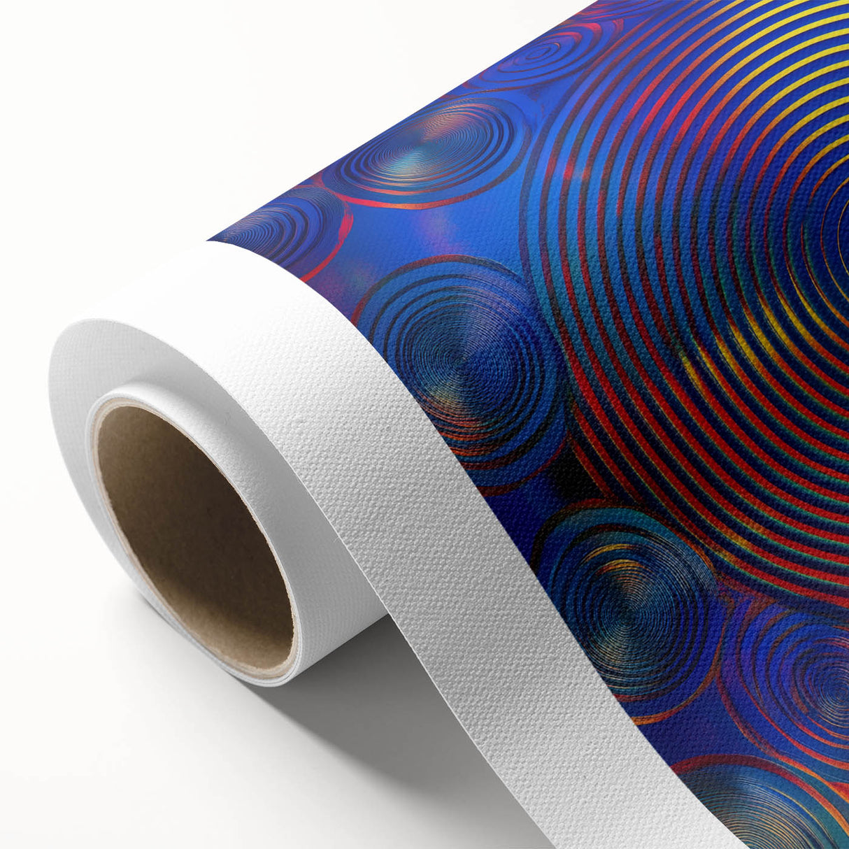 Modern Abstract Wall Art – Red, Blue & Gold Radiating Circle Design