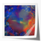 Modern Abstract Wall Art – Red, Blue & Gold Radiating Circle Design