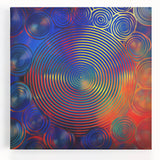Modern Abstract Wall Art – Red, Blue & Gold Radiating Circle Design