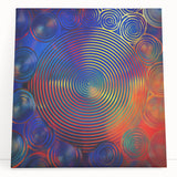 Modern Abstract Wall Art – Red, Blue & Gold Radiating Circle Design