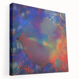 Modern Abstract Wall Art – Red, Blue & Gold Radiating Circle Design