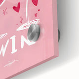 Large abstract wall art featuring mid-century modernist design in vibrant orange and yellow tones on acrylic glass.