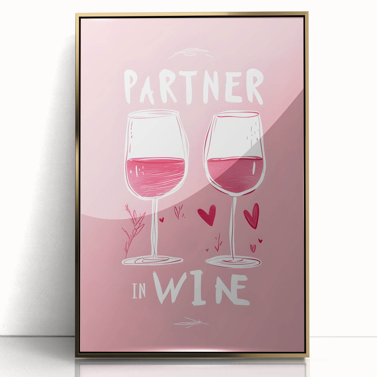 Framed acrylic art deco poster depicting food and drinks in gold and black tones, suitable for modern kitchen decor.