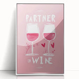 Mid-century modernist art depicting various food and drinks in vibrant colors, framed in white acrylic.