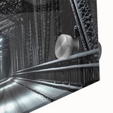 Close-up of an elegant landscape bridge design printed on acrylic glass, showcasing vibrant colors and intricate details, ideal for modern home decor.