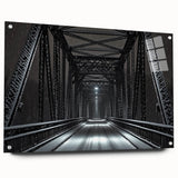 Landscape bridge design in acrylic glass, showcasing a side view with visible pins, highlighting modern architecture and artistic craftsmanship. Ideal for contemporary decor.