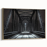 Framed canvas artwork depicting a landscape bridge in gold tones, showcasing intricate details and textures, ideal for enhancing home décor with artistic flair.