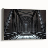 Framed canvas artwork showcasing a landscape bridge in a serene setting, featuring a silver frame that enhances the visual appeal, ideal for home decor.