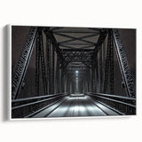 Framed canvas artwork showcasing a serene landscape bridge in a natural setting, featuring vibrant colors and intricate details, ideal for home decor enhancement.