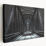Stretched canvas artwork depicting a serene landscape bridge scene, showcasing vibrant colors and intricate details, ideal for enhancing home decor aesthetics.
