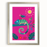 Colorful Boys Room Wall Art – Chameleon and Bird in Nature