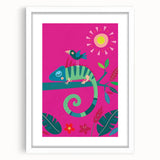 Colorful Boys Room Wall Art – Chameleon and Bird in Nature