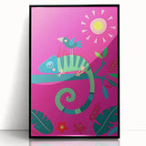 Colorful Boys Room Wall Art – Chameleon and Bird in Nature
