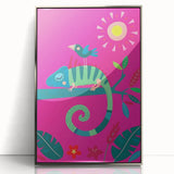 Colorful Boys Room Wall Art – Chameleon and Bird in Nature