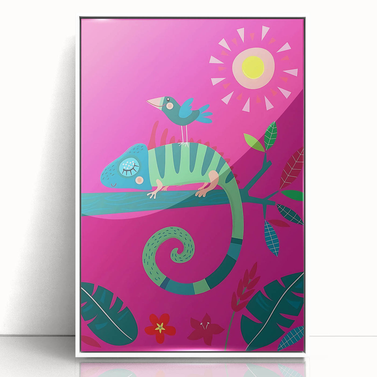 Colorful Boys Room Wall Art – Chameleon and Bird in Nature