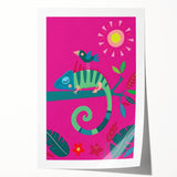 Colorful Boys Room Wall Art – Chameleon and Bird in Nature