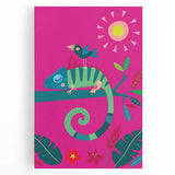 Colorful Boys Room Wall Art – Chameleon and Bird in Nature