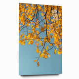 Large abstract wall art in warm autumn hues on acrylic glass, suitable for bedroom or dining room decor.